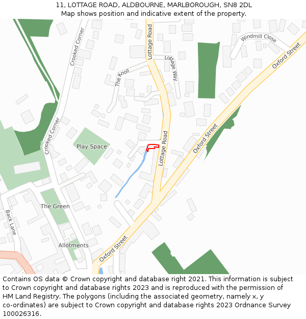 11, LOTTAGE ROAD, ALDBOURNE, MARLBOROUGH, SN8 2DL: Location map and indicative extent of plot