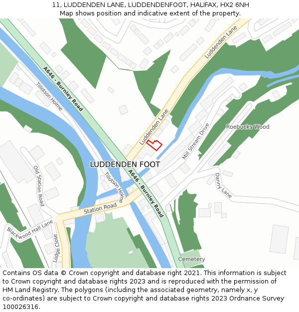 11, LUDDENDEN LANE, LUDDENDENFOOT, HALIFAX, HX2 6NH: Location map and indicative extent of plot