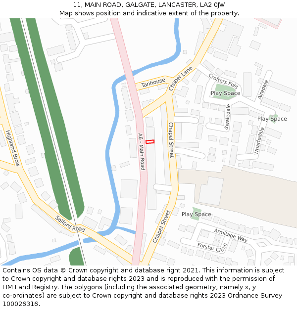 11, MAIN ROAD, GALGATE, LANCASTER, LA2 0JW: Location map and indicative extent of plot