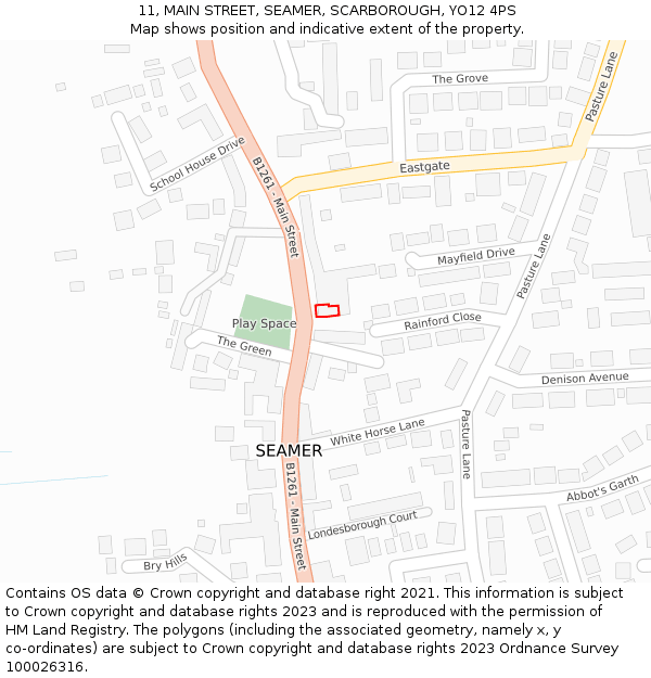 11, MAIN STREET, SEAMER, SCARBOROUGH, YO12 4PS: Location map and indicative extent of plot