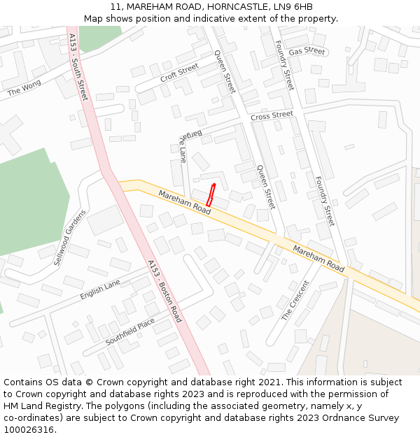 11, MAREHAM ROAD, HORNCASTLE, LN9 6HB: Location map and indicative extent of plot