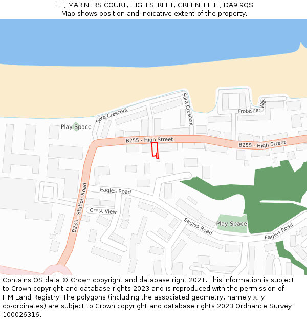 11, MARINERS COURT, HIGH STREET, GREENHITHE, DA9 9QS: Location map and indicative extent of plot