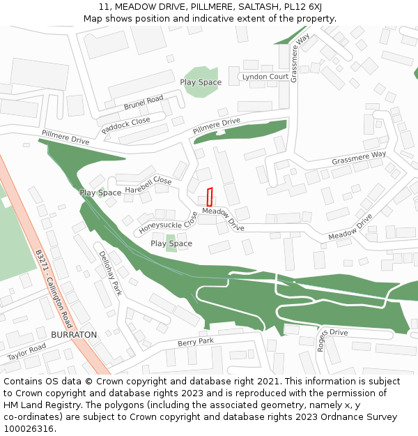 11, MEADOW DRIVE, PILLMERE, SALTASH, PL12 6XJ: Location map and indicative extent of plot
