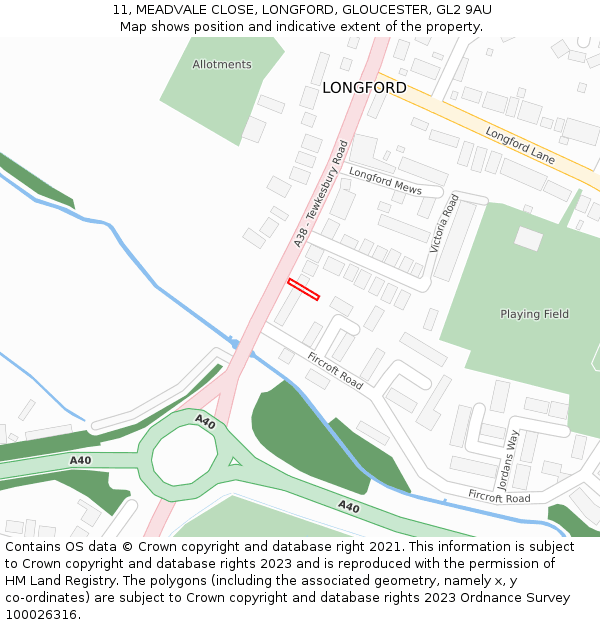 11, MEADVALE CLOSE, LONGFORD, GLOUCESTER, GL2 9AU: Location map and indicative extent of plot