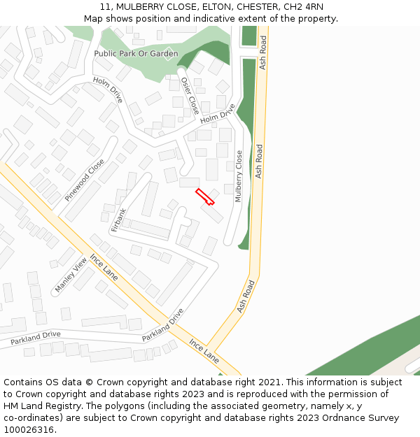 11, MULBERRY CLOSE, ELTON, CHESTER, CH2 4RN: Location map and indicative extent of plot
