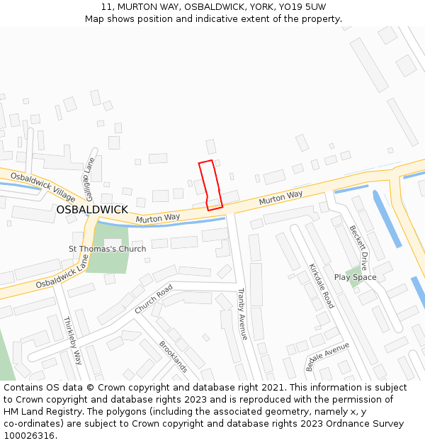 11, MURTON WAY, OSBALDWICK, YORK, YO19 5UW: Location map and indicative extent of plot
