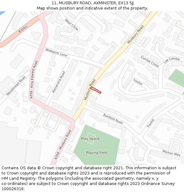 11, MUSBURY ROAD, AXMINSTER, EX13 5JJ: Location map and indicative extent of plot