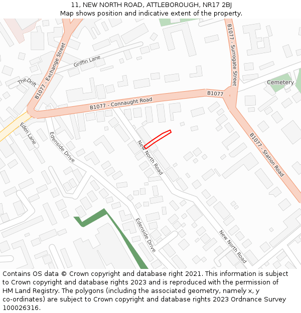 11, NEW NORTH ROAD, ATTLEBOROUGH, NR17 2BJ: Location map and indicative extent of plot