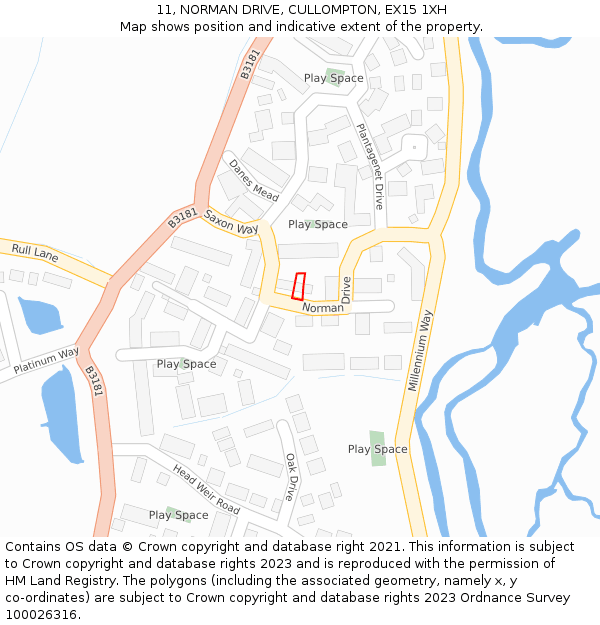 11, NORMAN DRIVE, CULLOMPTON, EX15 1XH: Location map and indicative extent of plot