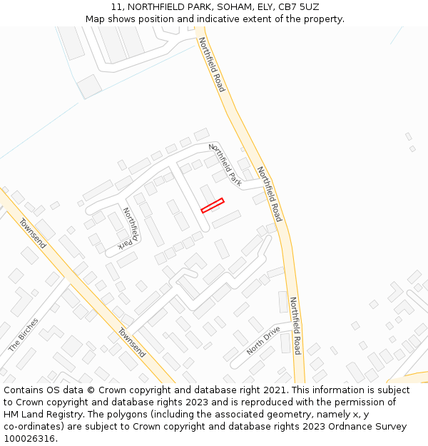 11, NORTHFIELD PARK, SOHAM, ELY, CB7 5UZ: Location map and indicative extent of plot