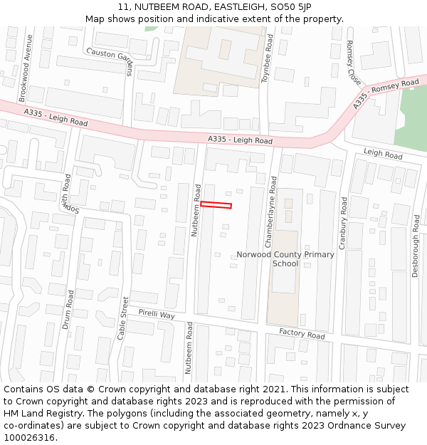 11, NUTBEEM ROAD, EASTLEIGH, SO50 5JP: Location map and indicative extent of plot