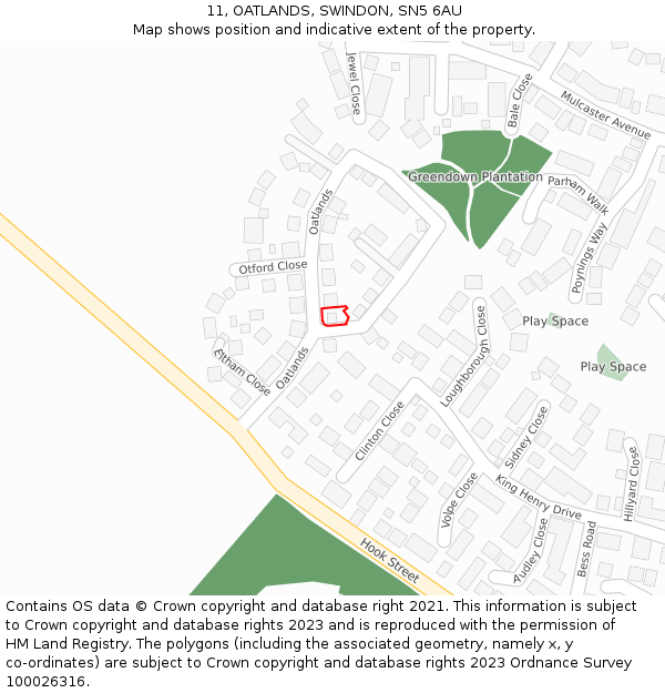 11, OATLANDS, SWINDON, SN5 6AU: Location map and indicative extent of plot