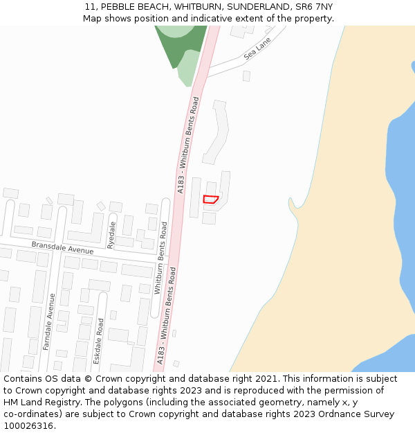 11, PEBBLE BEACH, WHITBURN, SUNDERLAND, SR6 7NY: Location map and indicative extent of plot
