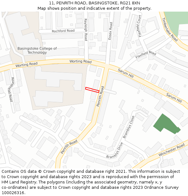 11, PENRITH ROAD, BASINGSTOKE, RG21 8XN: Location map and indicative extent of plot