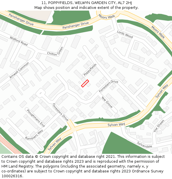 11, POPPYFIELDS, WELWYN GARDEN CITY, AL7 2HJ: Location map and indicative extent of plot