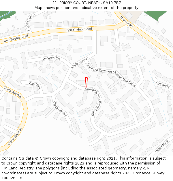 11, PRIORY COURT, NEATH, SA10 7RZ: Location map and indicative extent of plot