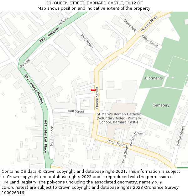 11, QUEEN STREET, BARNARD CASTLE, DL12 8JF: Location map and indicative extent of plot