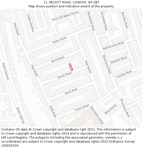 11, RECKITT ROAD, LONDON, W4 2BT: Location map and indicative extent of plot