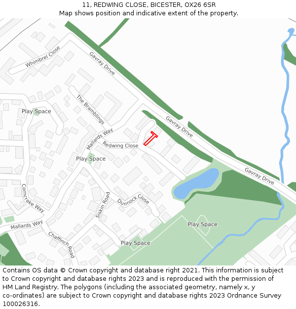 11, REDWING CLOSE, BICESTER, OX26 6SR: Location map and indicative extent of plot