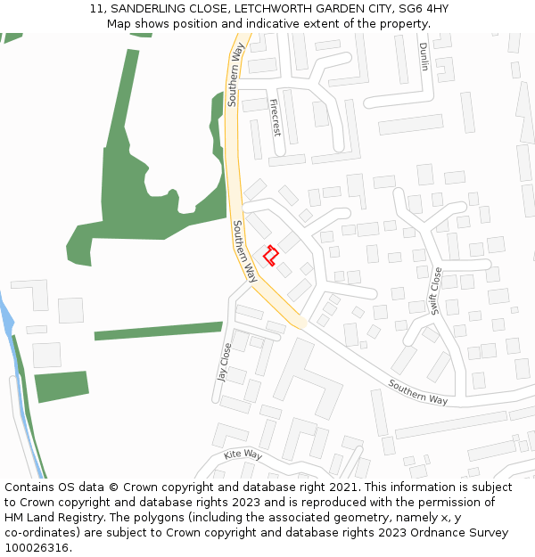11, SANDERLING CLOSE, LETCHWORTH GARDEN CITY, SG6 4HY: Location map and indicative extent of plot