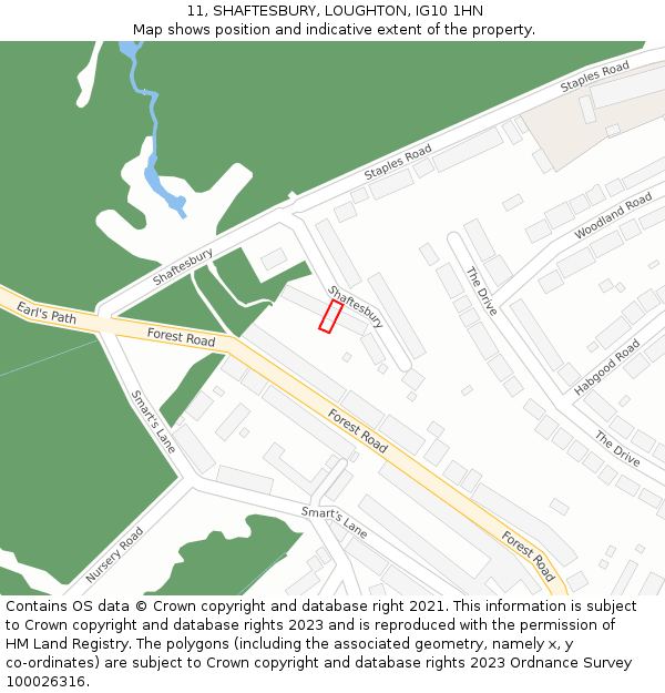 11, SHAFTESBURY, LOUGHTON, IG10 1HN: Location map and indicative extent of plot