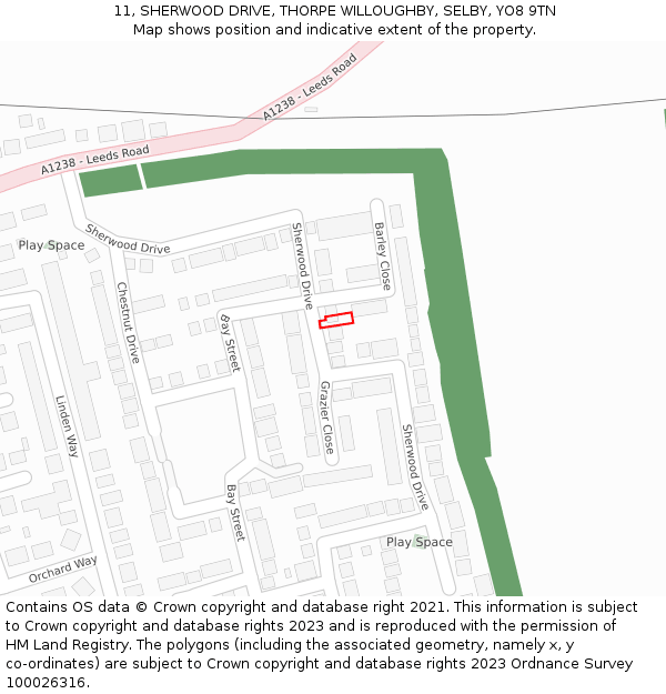 11, SHERWOOD DRIVE, THORPE WILLOUGHBY, SELBY, YO8 9TN: Location map and indicative extent of plot