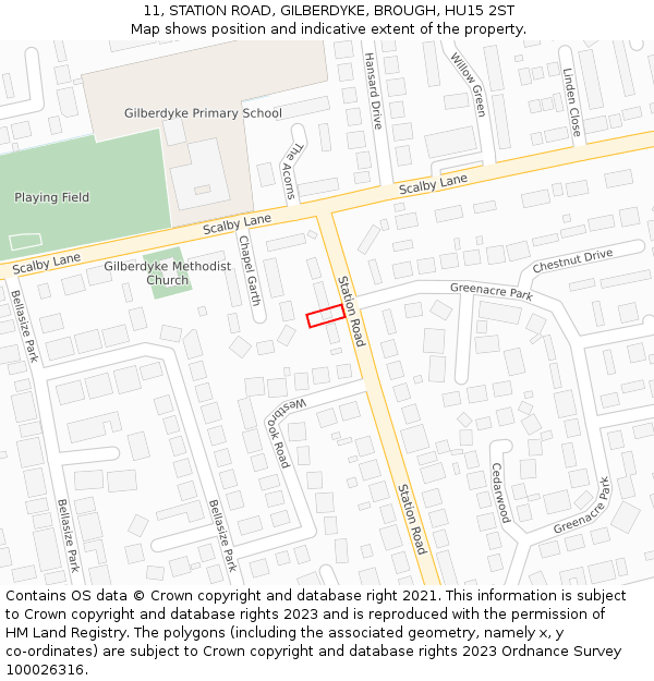 11, STATION ROAD, GILBERDYKE, BROUGH, HU15 2ST: Location map and indicative extent of plot