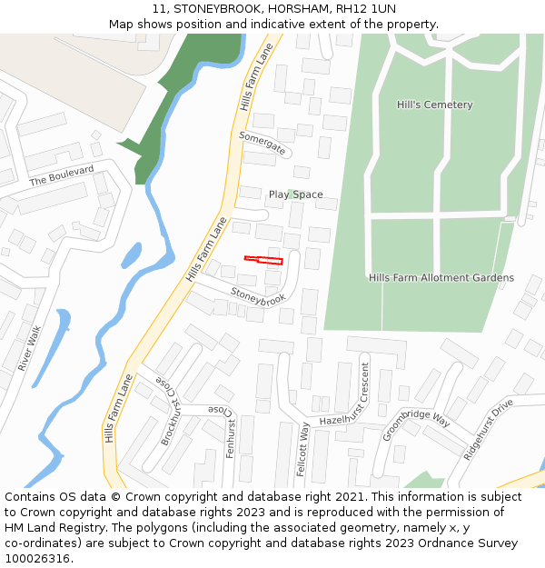 11, STONEYBROOK, HORSHAM, RH12 1UN: Location map and indicative extent of plot