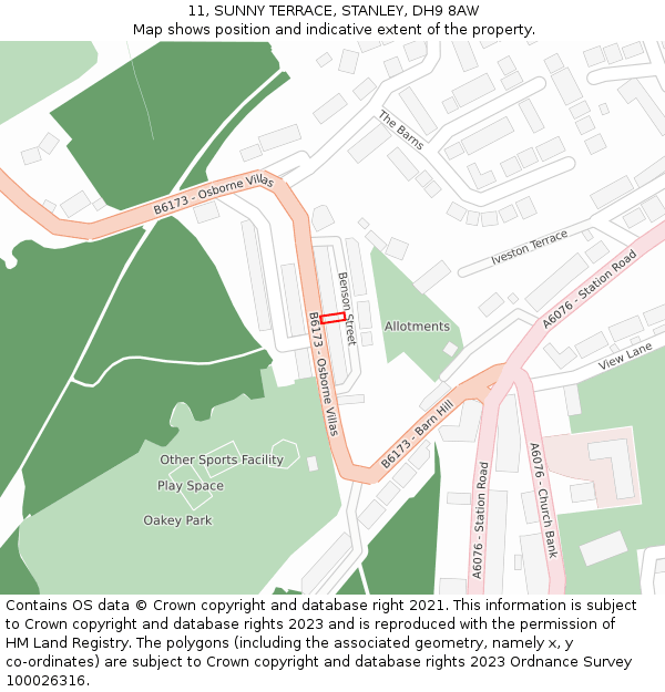 11, SUNNY TERRACE, STANLEY, DH9 8AW: Location map and indicative extent of plot