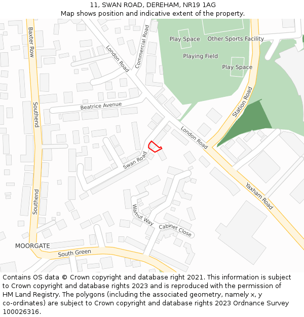 11, SWAN ROAD, DEREHAM, NR19 1AG: Location map and indicative extent of plot