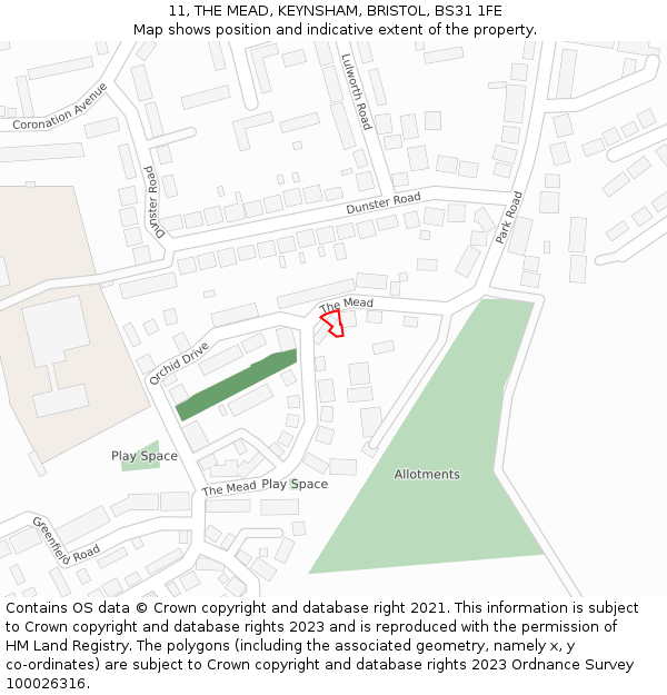 11, THE MEAD, KEYNSHAM, BRISTOL, BS31 1FE: Location map and indicative extent of plot