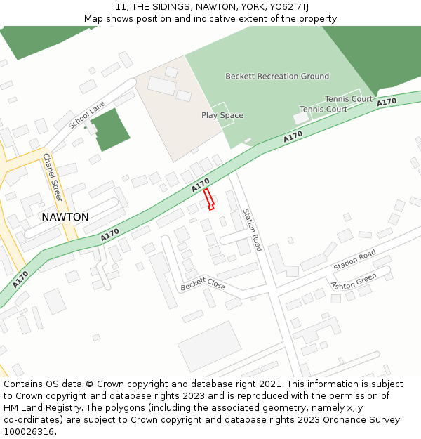 11, THE SIDINGS, NAWTON, YORK, YO62 7TJ: Location map and indicative extent of plot