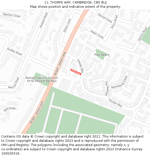 11, THORPE WAY, CAMBRIDGE, CB5 8UJ: Location map and indicative extent of plot