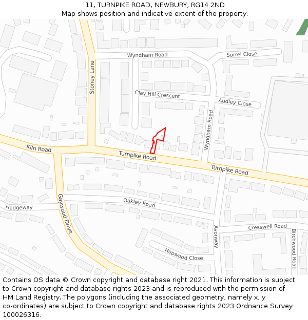 11, TURNPIKE ROAD, NEWBURY, RG14 2ND: Location map and indicative extent of plot