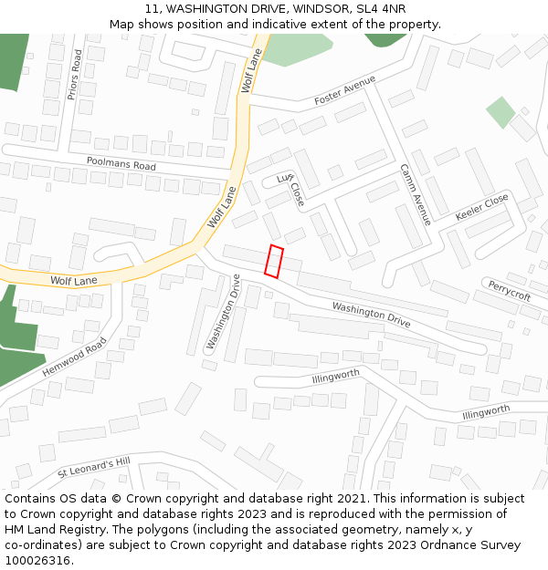 11, WASHINGTON DRIVE, WINDSOR, SL4 4NR: Location map and indicative extent of plot