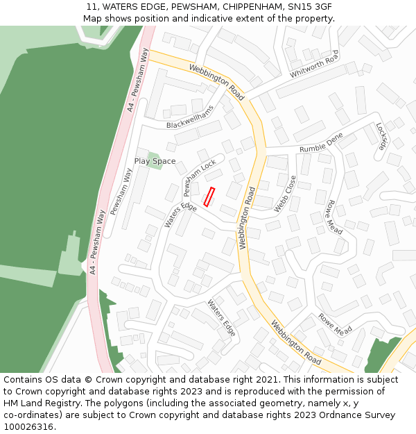 11, WATERS EDGE, PEWSHAM, CHIPPENHAM, SN15 3GF: Location map and indicative extent of plot