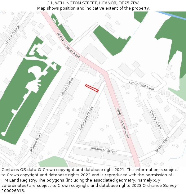 11, WELLINGTON STREET, HEANOR, DE75 7FW: Location map and indicative extent of plot