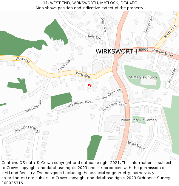 11, WEST END, WIRKSWORTH, MATLOCK, DE4 4EG: Location map and indicative extent of plot