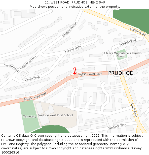 11, WEST ROAD, PRUDHOE, NE42 6HP: Location map and indicative extent of plot