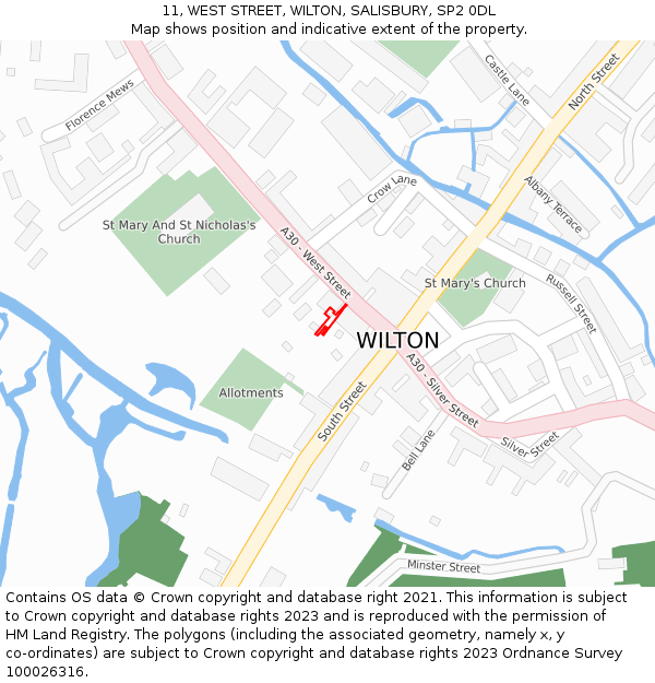 11, WEST STREET, WILTON, SALISBURY, SP2 0DL: Location map and indicative extent of plot