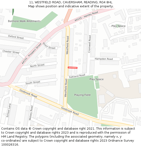 11, WESTFIELD ROAD, CAVERSHAM, READING, RG4 8HL: Location map and indicative extent of plot
