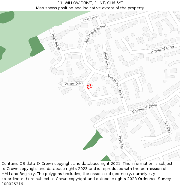 11, WILLOW DRIVE, FLINT, CH6 5YT: Location map and indicative extent of plot