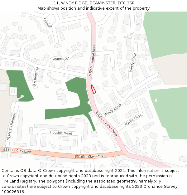 11, WINDY RIDGE, BEAMINSTER, DT8 3SP: Location map and indicative extent of plot