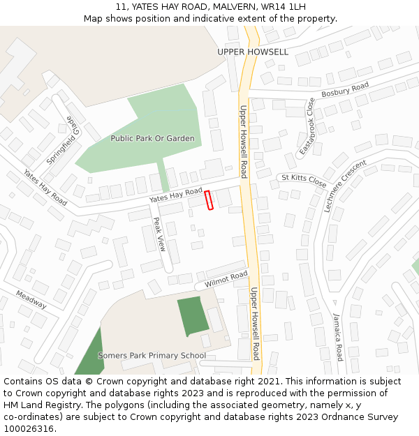 11, YATES HAY ROAD, MALVERN, WR14 1LH: Location map and indicative extent of plot