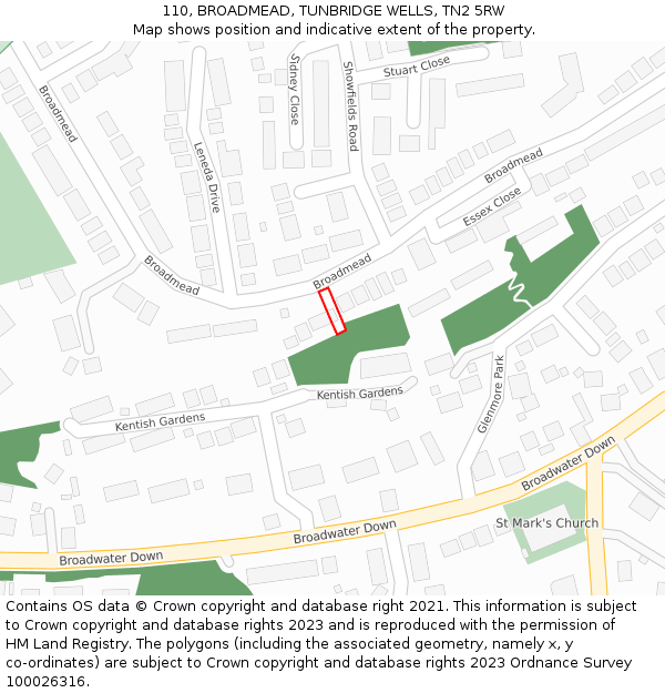 110, BROADMEAD, TUNBRIDGE WELLS, TN2 5RW: Location map and indicative extent of plot