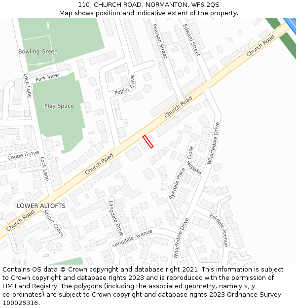 110, CHURCH ROAD, NORMANTON, WF6 2QS: Location map and indicative extent of plot