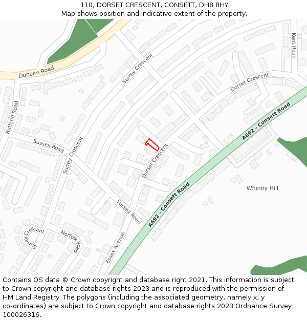 110, DORSET CRESCENT, CONSETT, DH8 8HY: Location map and indicative extent of plot