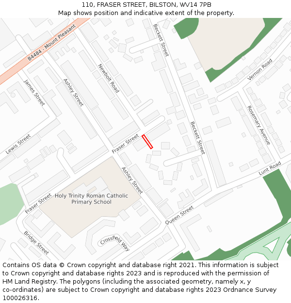 110, FRASER STREET, BILSTON, WV14 7PB: Location map and indicative extent of plot