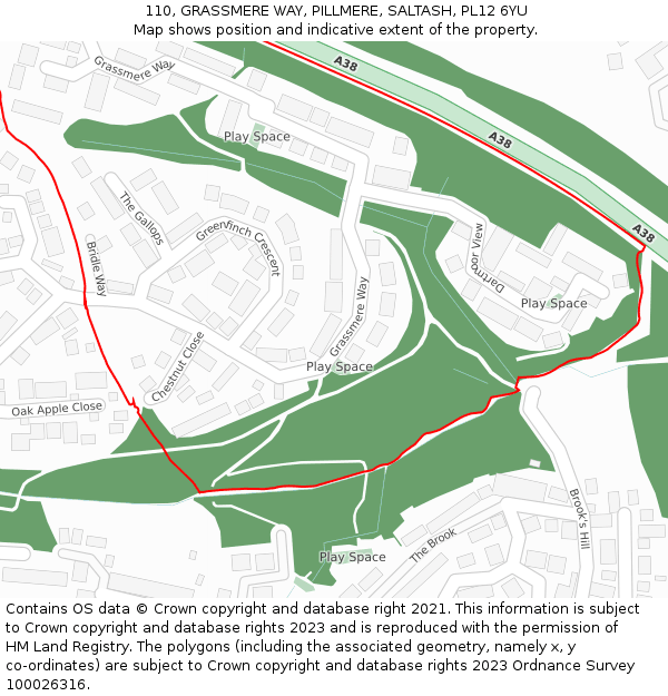110, GRASSMERE WAY, PILLMERE, SALTASH, PL12 6YU: Location map and indicative extent of plot