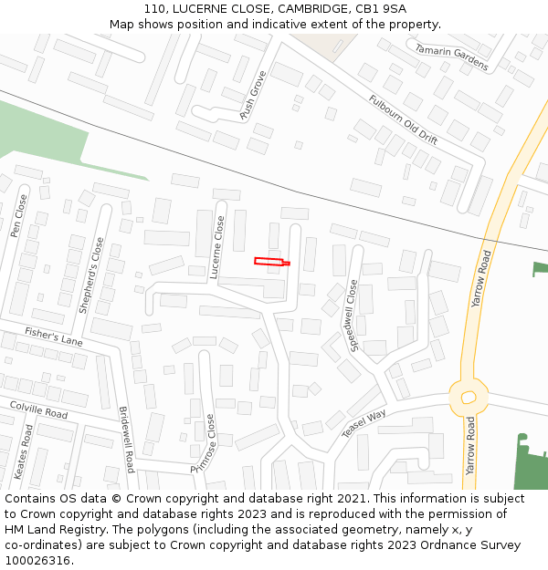 110, LUCERNE CLOSE, CAMBRIDGE, CB1 9SA: Location map and indicative extent of plot